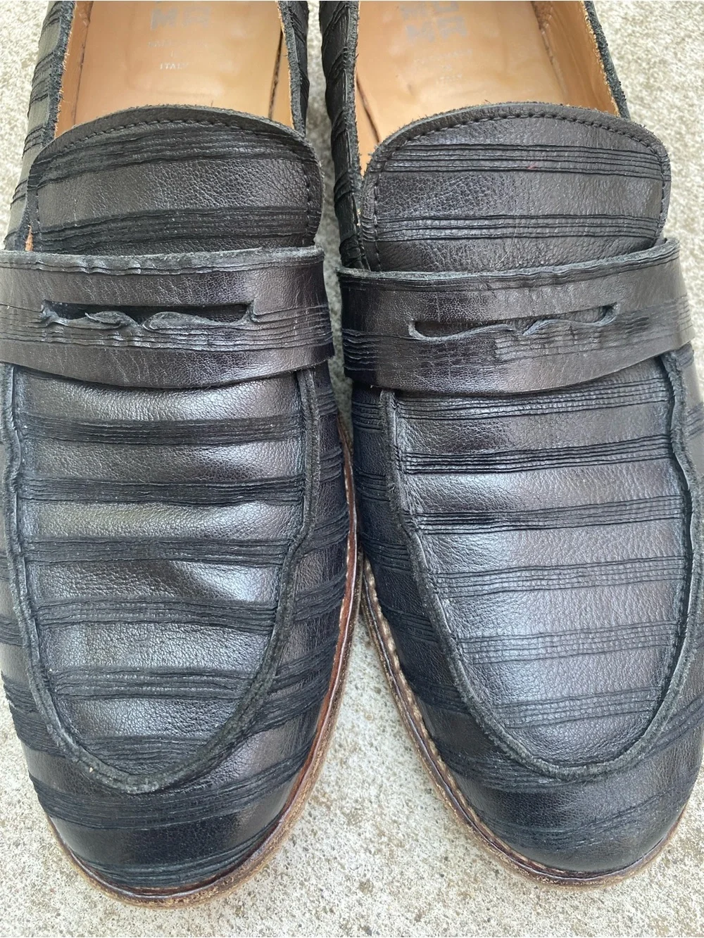 MOMA Handmade Italian VERO CUOIO Leather Loafers Euro 41 Stripe Texture